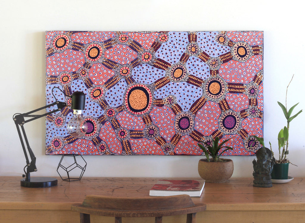 Aboriginal Artwork by Jennifer Napaljarri Lewis, Lukarrara Jukurrpa, 107x61cm