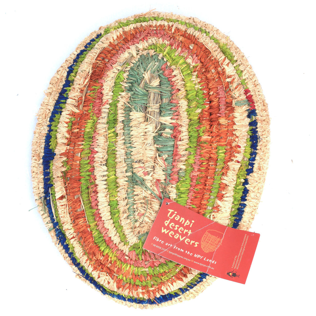 Aboriginal Artwork by Tjanpi basket, Angaliya Mitchell, Papulankutja (34x26cm)