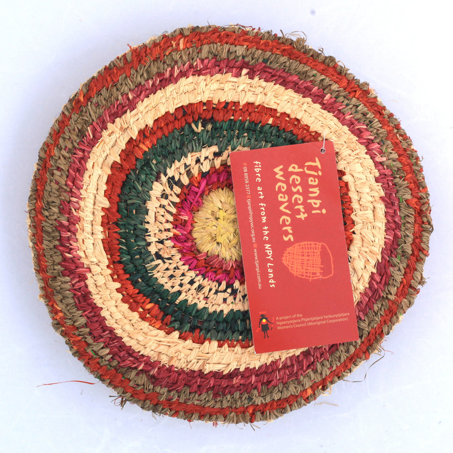 Aboriginal Artwork by Tjanpi basket, Julie Brumby, Mutitjulu (23-24cm)