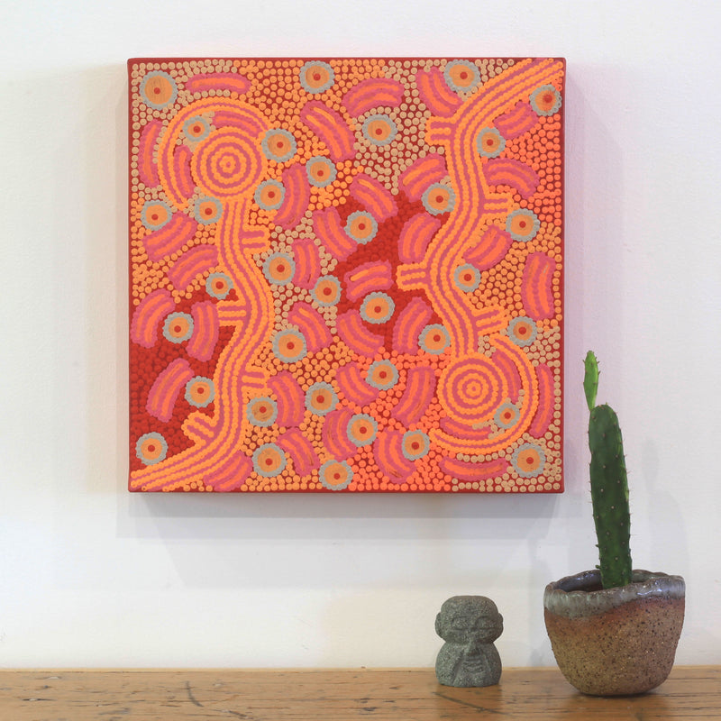 Aboriginal Artwork by Ursula Nampijinpa Collins, Ngapa Jukurrpa (Water Dreaming) - Pirlinyarnu, 30x30cm