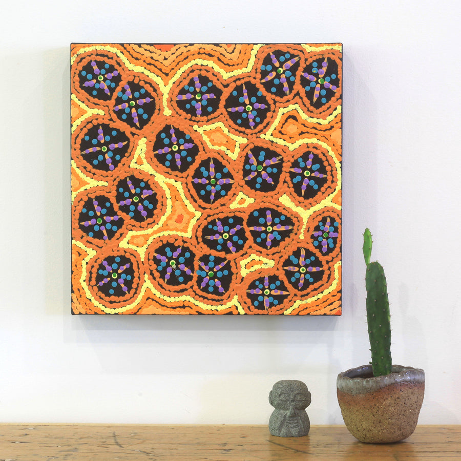 Aboriginal Artwork by Kaylisha Napaljarri Ross, Ngatijirri Jukurrpa (Budgerigar Dreaming), 30x30cm