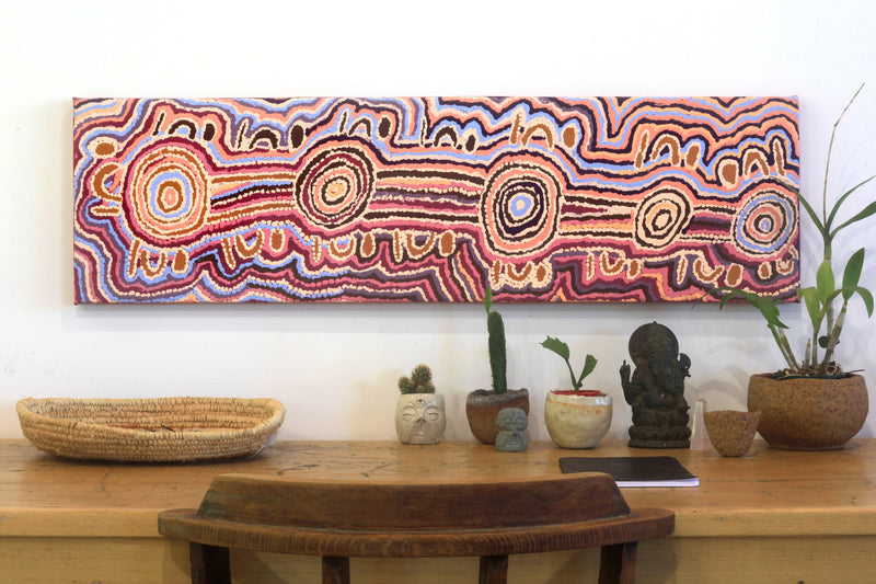 Aboriginal Artwork by Jeani Napangardi Lewis, Mina Mina Jukurrpa - Ngalyipi, 107x30cm