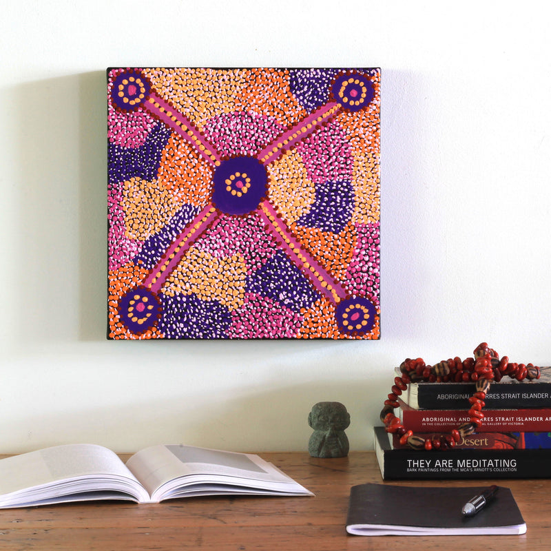 Aboriginal Artwork by Helen Nampijinpa Robertson, Ngapa Jukurrpa - Puyurru, 30x30cm