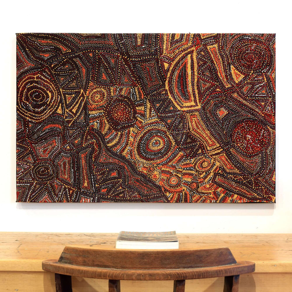 Aboriginal Artwork by Angelina Nampijinpa Tasman, Ngapa Jukurrpa (Water Dreaming) - Pirlinyarnu, 91x61cm