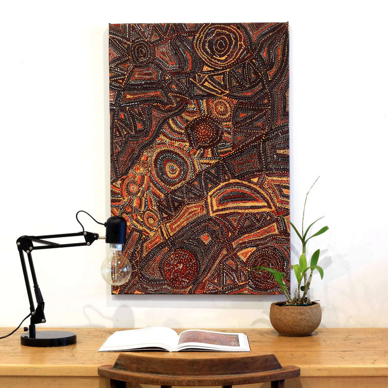 Aboriginal Artwork by Angelina Nampijinpa Tasman, Ngapa Jukurrpa (Water Dreaming) - Pirlinyarnu, 91x61cm