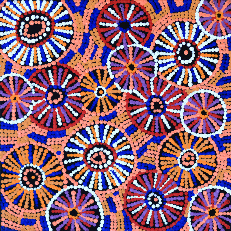 Aboriginal Artwork by Evelyn Nangala Robertson, Ngapa Jukurrpa - Pirlinyarnu, 30x30cm