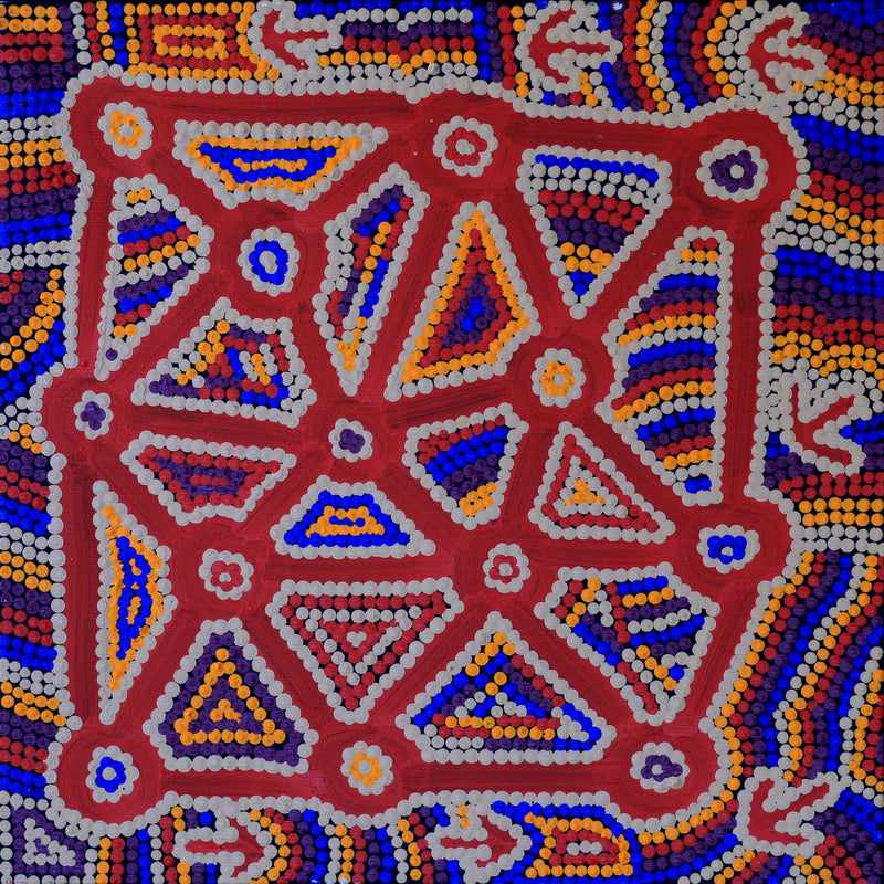 Aboriginal Artwork by Geraldine Nangala Gallagher, Yankirri Jukurrpa- Ngarna, 30x30cm