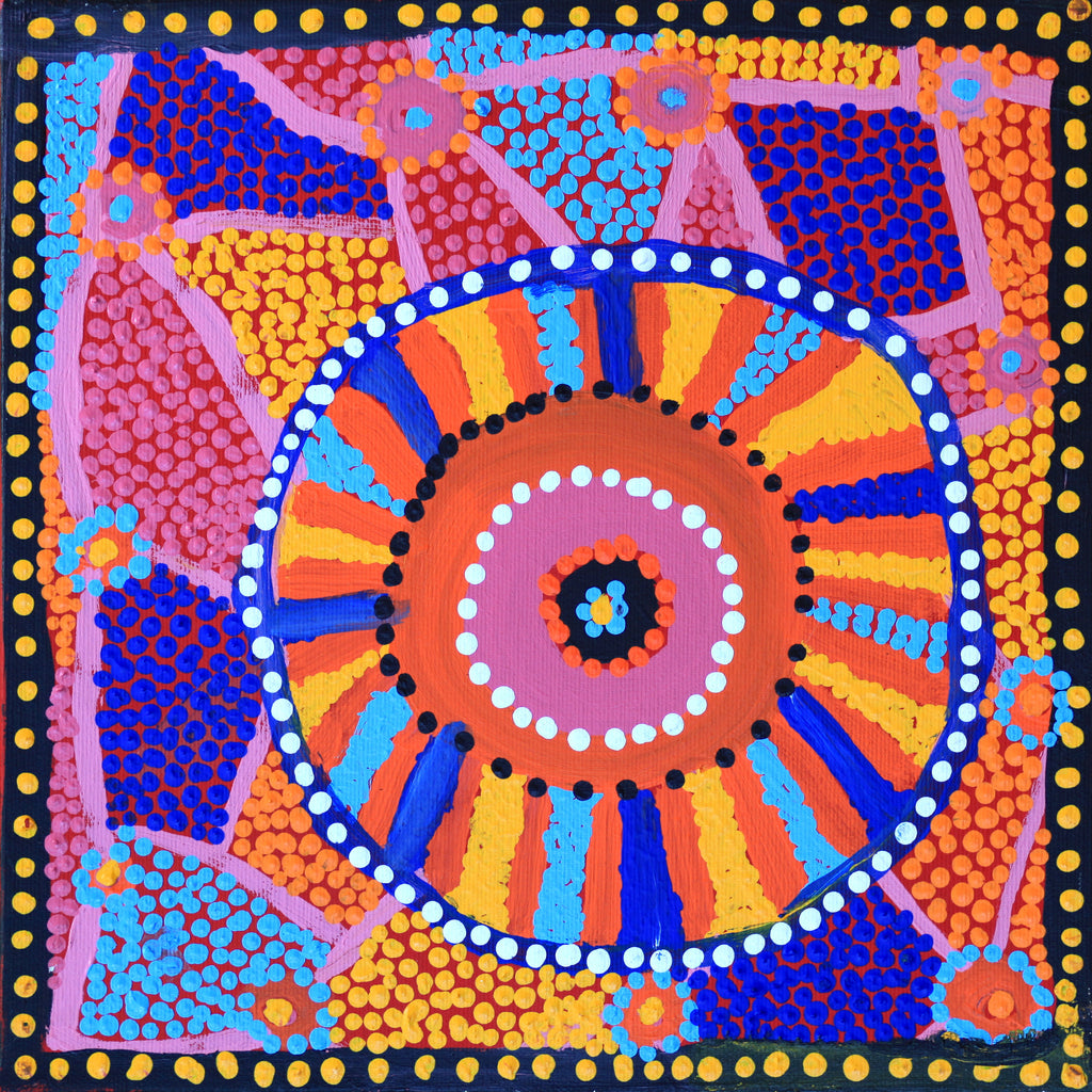 Aboriginal Artwork by Helen Nampijinpa Robertson, Ngapa Jukurrpa -  Puyurru, 30x30cm - ART ARK®