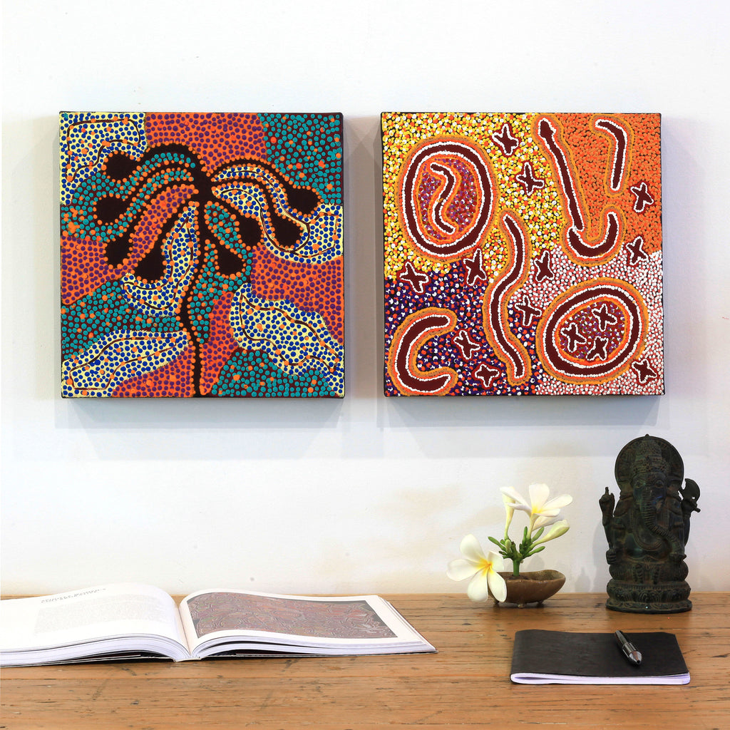 Aboriginal Artwork by Selma Napangardi Gibson, The Wanakiji Jukurrpa (bush tomato Dreaming) , 30x30cm - ART ARK®