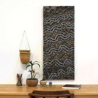 Aboriginal Artwork by Athena Nangala Granites, Ngapa Jukurrpa (Water Dreaming) - Puyurru, 107x46cm