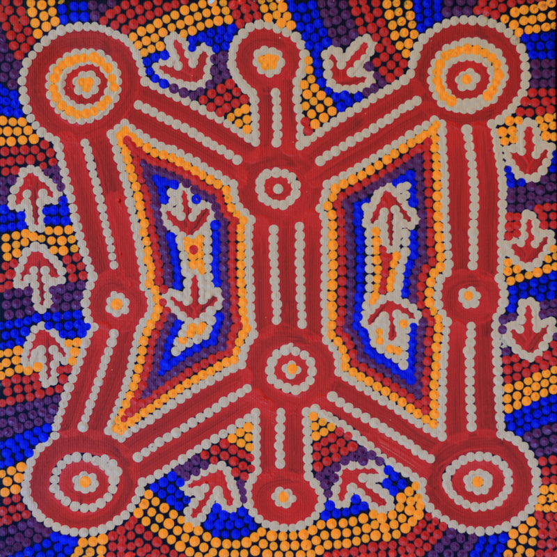 Aboriginal Artwork by Geraldine Nangala Gallagher, Yankirri Jukurrpa- Ngarna, 30x30cm