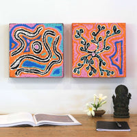 Aboriginal Artwork by Bessie Nakamarra Sims, Ngarlajiyi Jukurrpa (Bush Carrot Dreaming), 30.5x30.5cm