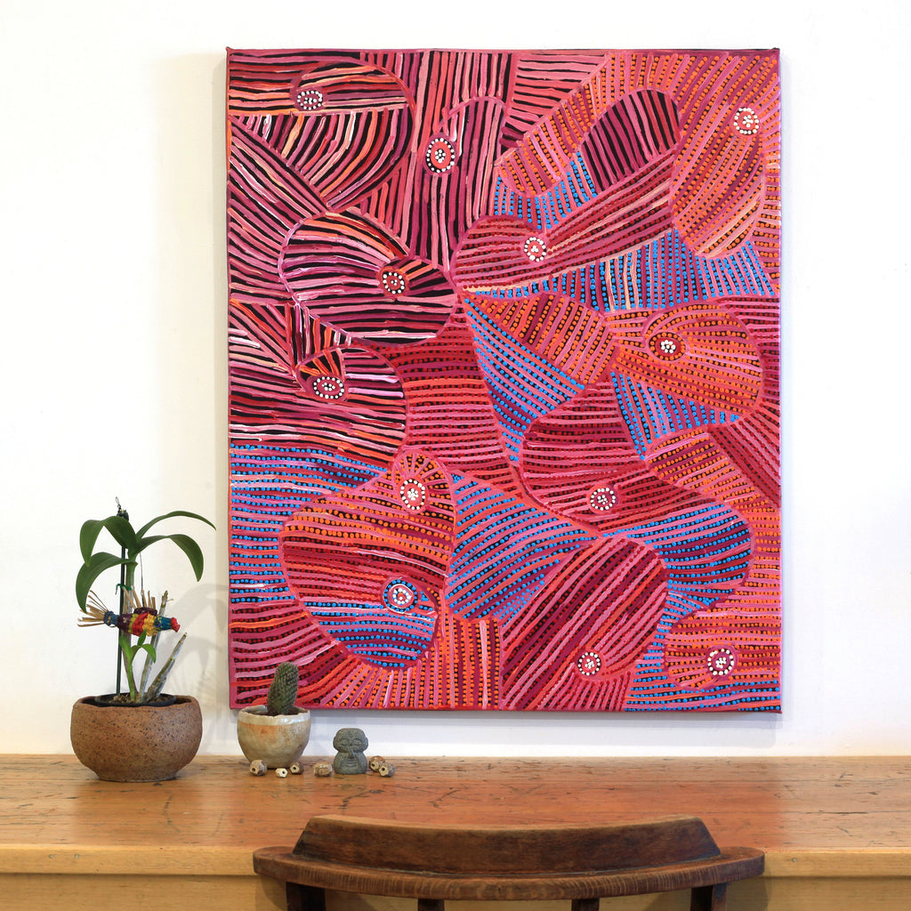 Aboriginal Artwork by Pauline Napangardi Gallagher, Mina Mina Jukurrpa, 91x76cm