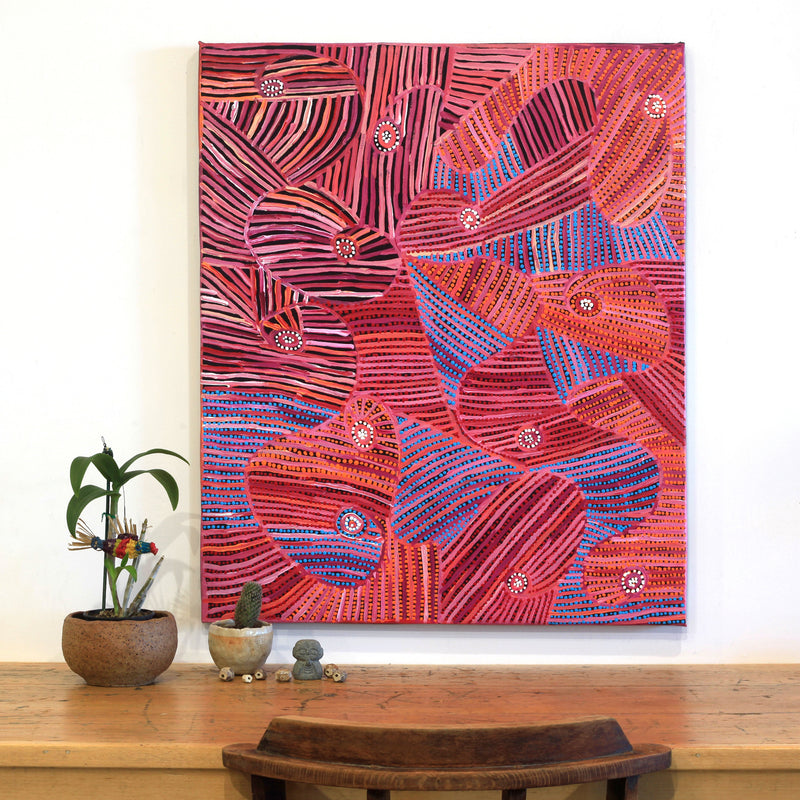 Aboriginal Artwork by Pauline Napangardi Gallagher, Mina Mina Jukurrpa, 91x76cm