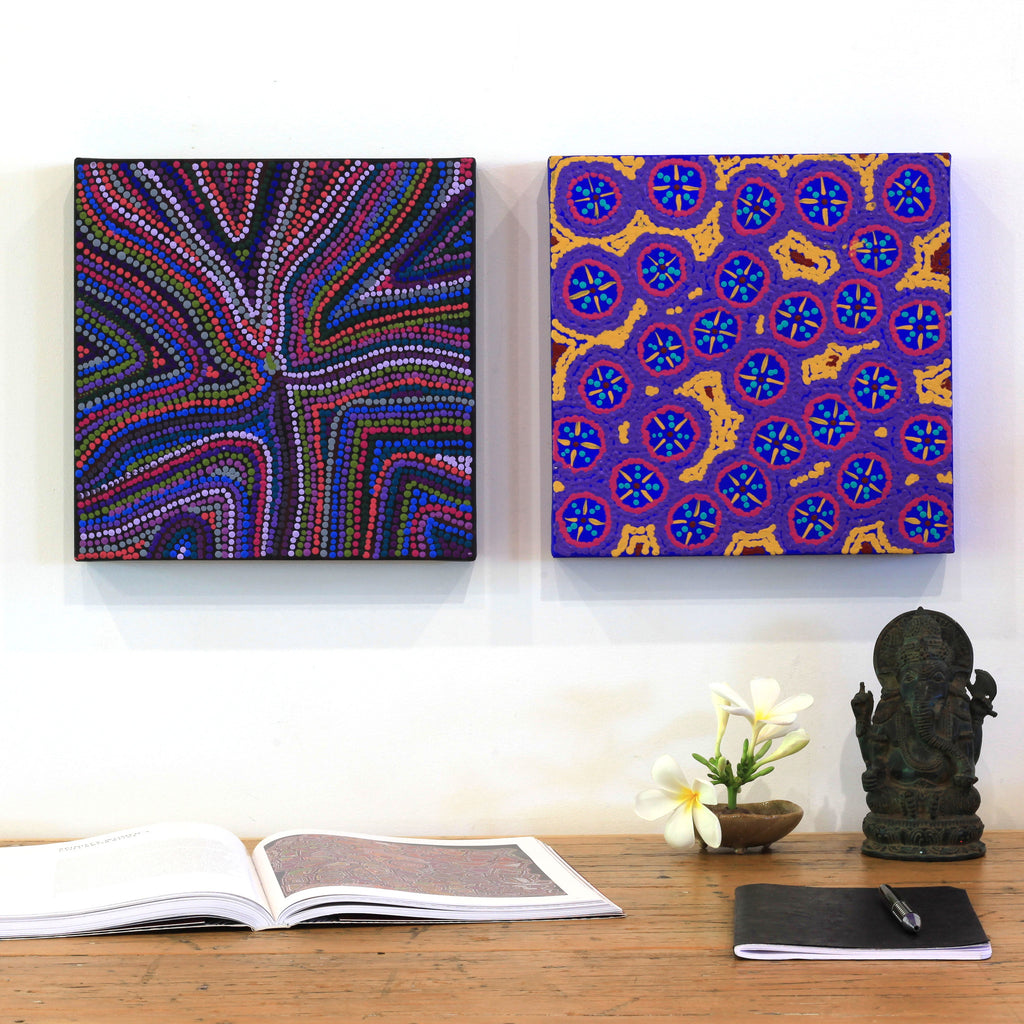 Aboriginal Artwork by Kaylisha Napaljarri Ross, Ngatijirri Jukurrpa (Budgerigar Dreaming), 30x30cm