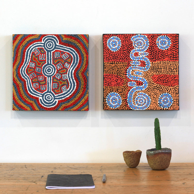 Aboriginal Artwork by Glenda Napanangka Martin, Ngapa Jukurrpa (Water Dreaming) - Puyurru, 30x30cm