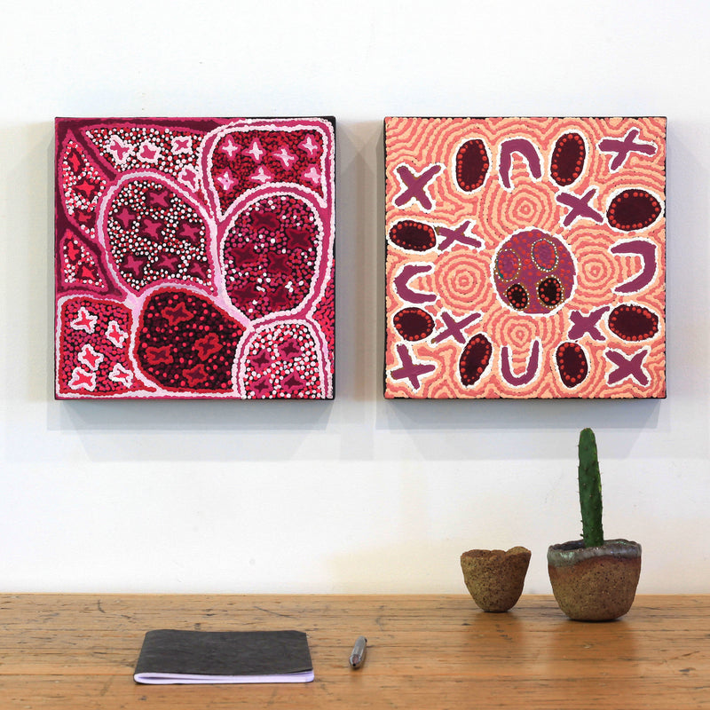 Aboriginal Artwork by Ruth Napaljarri Stewart, Ngatijirri Jukurrpa (Budgerigar Dreaming), 30x30cm