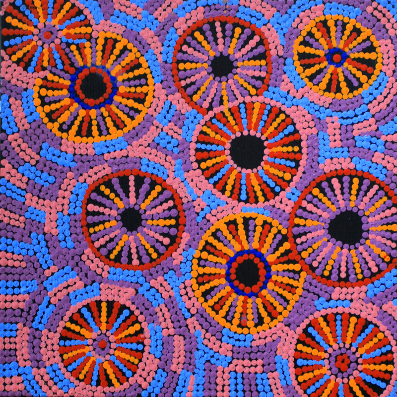 Aboriginal Artwork by Evelyn Nangala Robertson, Ngapa Jukurrpa - Pirlinyarnu, 30x30cm