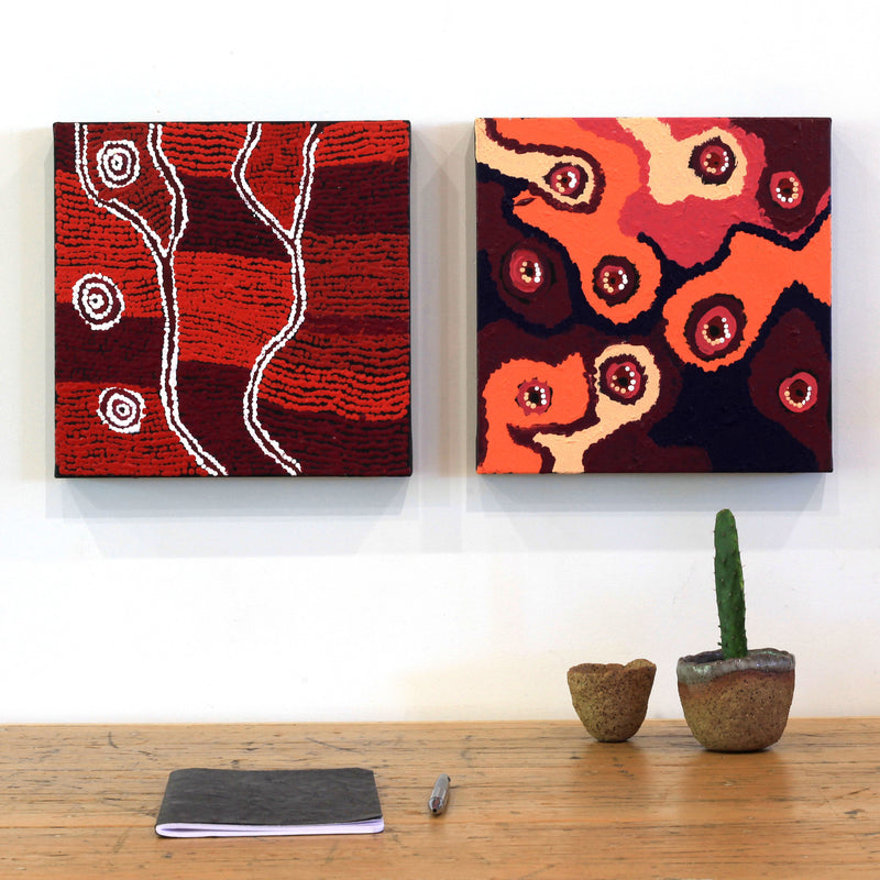 Aboriginal Artwork by Saraeva Napangardi Marshall, Mina Mina Jukurrpa (Mina Mina Dreaming) - Ngalyipi, 30x30cm