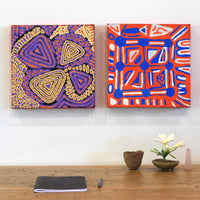 Aboriginal Artwork by Juliette Nampijinpa Brown, Ngapa Jukurrpa (Water Dreaming) - Mikanji, 30x30cm