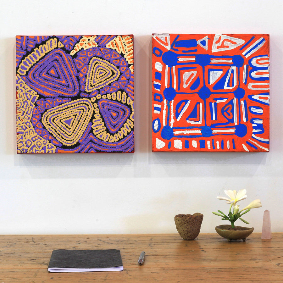 Aboriginal Artwork by Juliette Nampijinpa Brown, Ngapa Jukurrpa (Water Dreaming) - Mikanji, 30x30cm