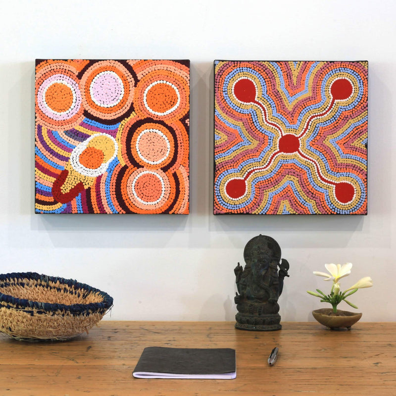 Aboriginal Artwork by Ada Napaljarri Andy, Karnta Jukurrpa (Womens Dreaming), 30x30cm