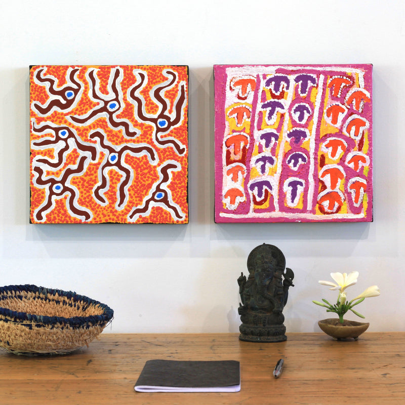 Aboriginal Artwork by Rosie Nangala Flemming, Yankirri Jukurrpa (Emu Dreaming) - Ngarlikurlangu, 30x30cm