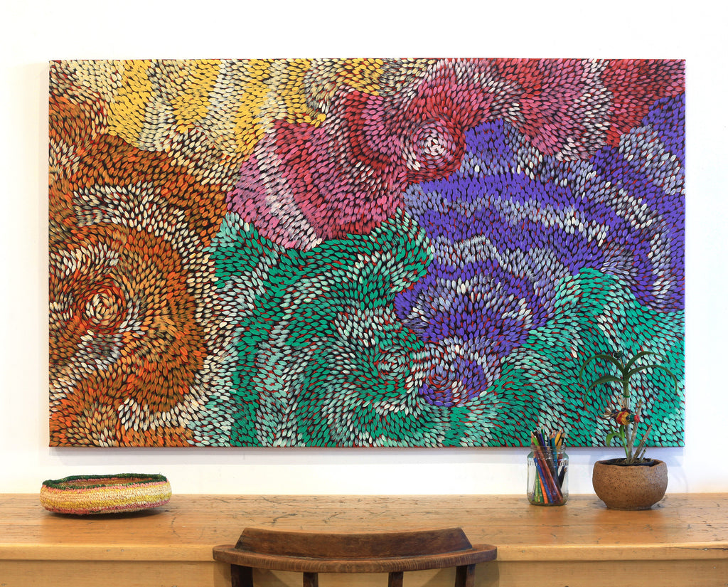Aboriginal Artwork by Daphne Napurrula Marks, Yalka Dreaming (bush onion), 152x91cm