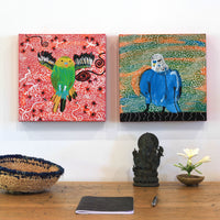 Aboriginal Artwork by Sharlene Nakamarra Nelson, Jurlpu kuja kalu nyinami Yurntumu-wana (Birds that live around Yuendumu), 30x30cm