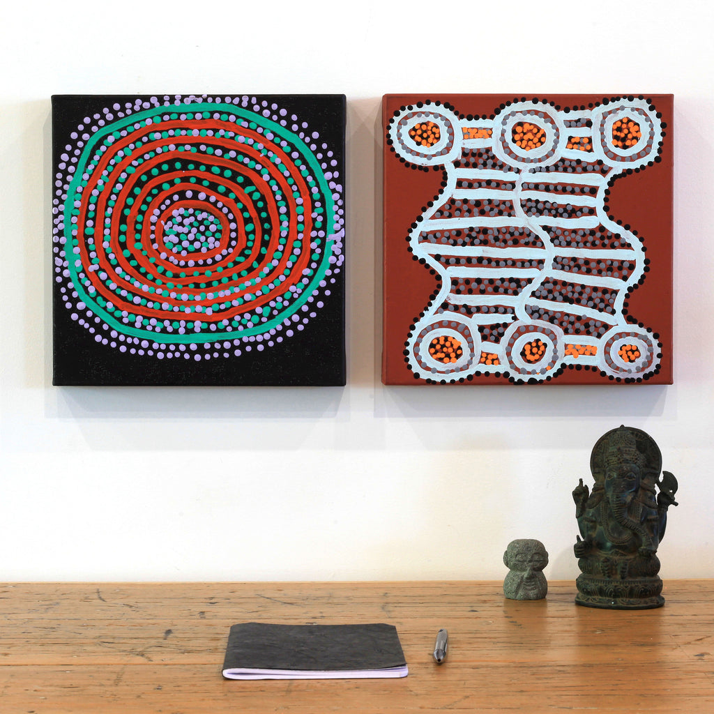 Aboriginal Artwork by Shorty Jangala Robertson, Ngapa Jukurrpa (Water Dreaming)  -  Puyurru, 30.5x30.5cm - ART ARK®