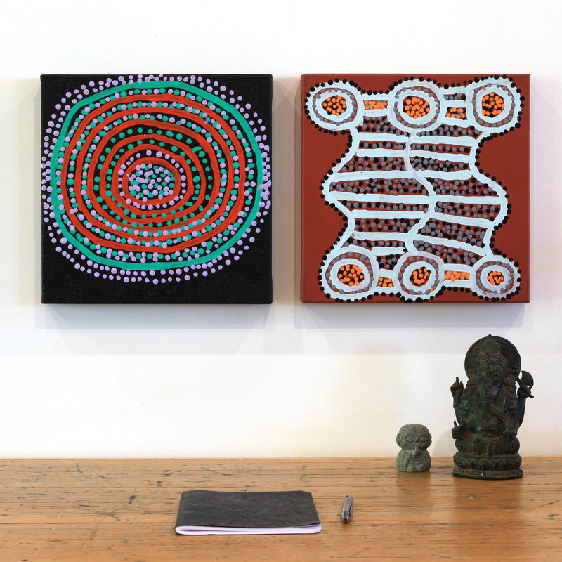 Aboriginal Artwork by Shorty Jangala Robertson, Ngapa Jukurrpa (Water Dreaming) - Puyurru, 30.5x30.5cm