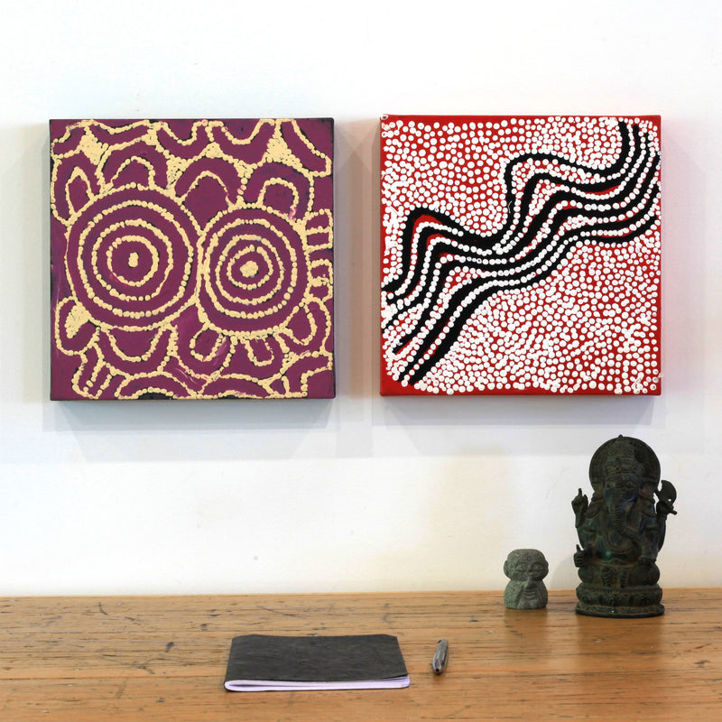 Aboriginal Artwork by Frank Japanangka, Janganpa Jukurrpa, 30x30cm