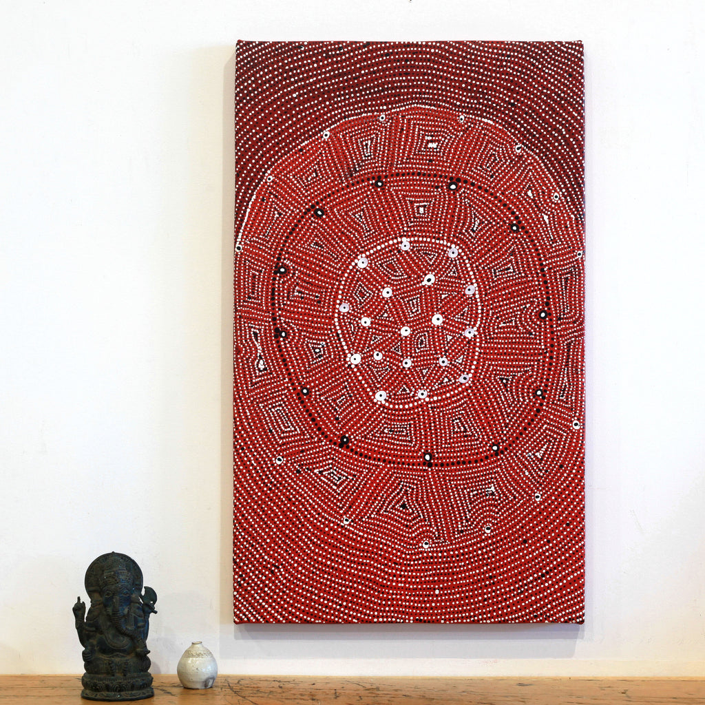Aboriginal Artwork by Reanne Nampijinpa Brown, Ngapa Jukurrpa (Water Dreaming) - Mikanji, 76x46cm
