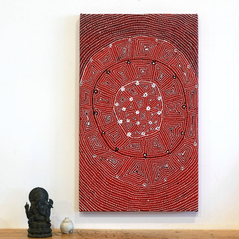 Aboriginal Artwork by Reanne Nampijinpa Brown, Ngapa Jukurrpa (Water Dreaming) - Mikanji, 76x46cm