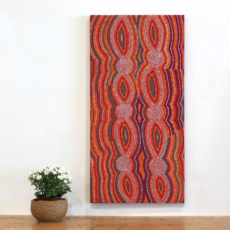 Aboriginal Artwork by Helen Nungarrayi Reed, Mina Mina Dreaming - Ngalyipi, 91x46cm