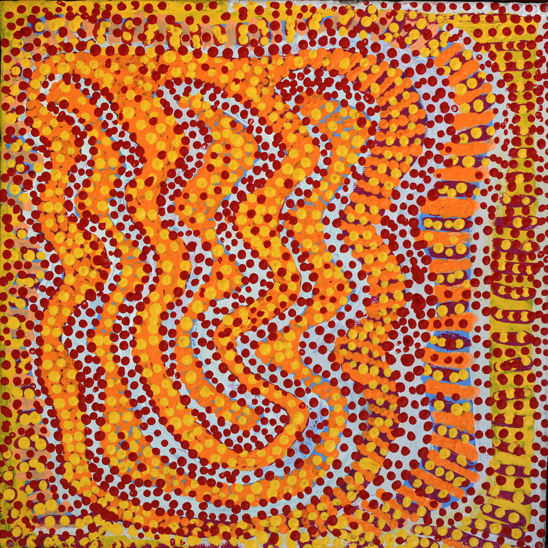 Aboriginal Artwork by Rosie Nangala Flemming, Ngapa Jukurrpa - Puyurru 30x30cm