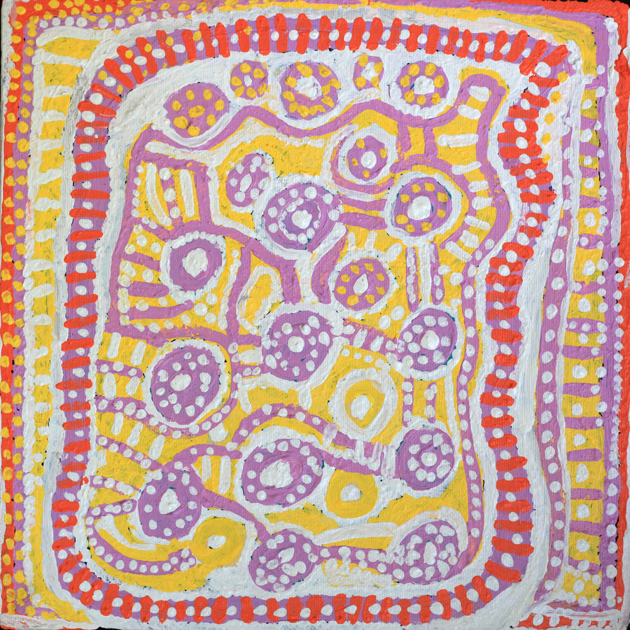 Aboriginal Artwork by Rosie Nangala Flemming, Ngapa Jukurrpa - Puyurru 30x30cm