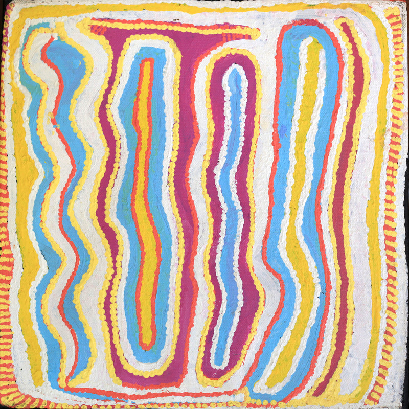 Aboriginal Artwork by Rosie Nangala Flemming, Ngapa Jukurrpa - Puyurru 30.5x30.5cm