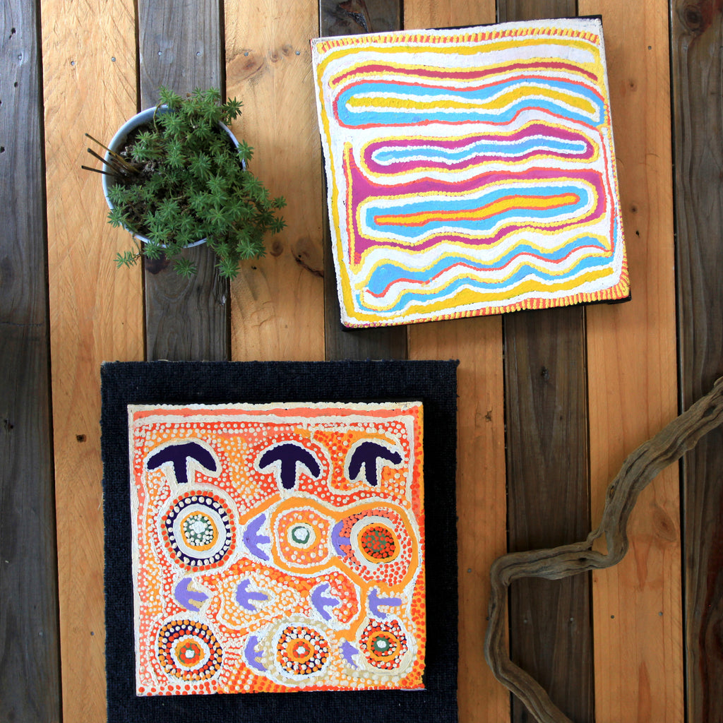 Aboriginal Artwork by Rosie Nangala Flemming, Ngapa Jukurrpa - Puyurru 30.5x30.5cm