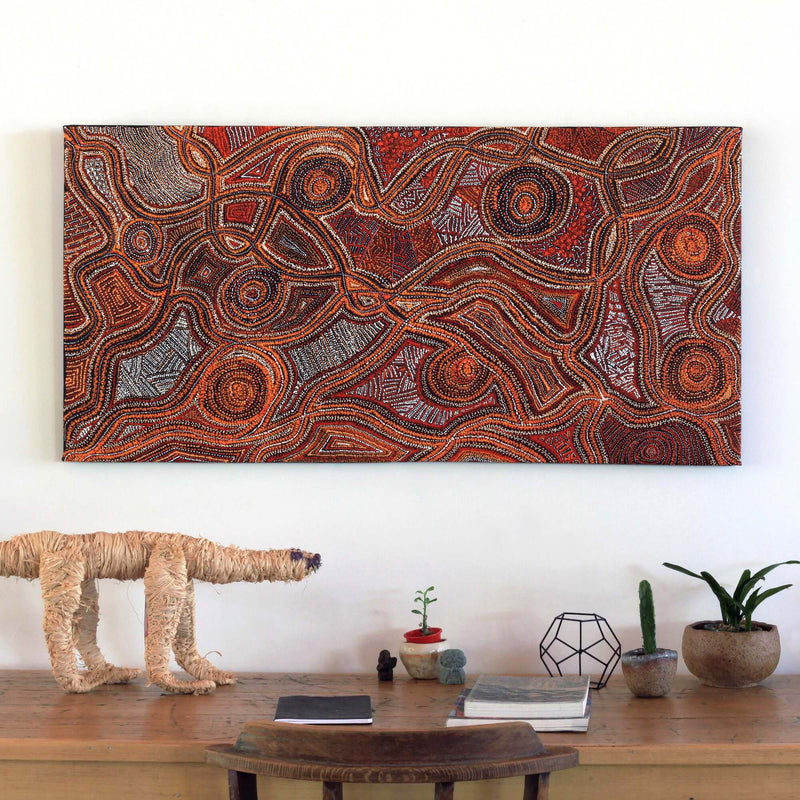 Aboriginal Artwork by Angelina Nampijinpa Tasman, Ngapa Jukurrpa (Water Dreaming) - Pirlinyarnu, 122x61cm
