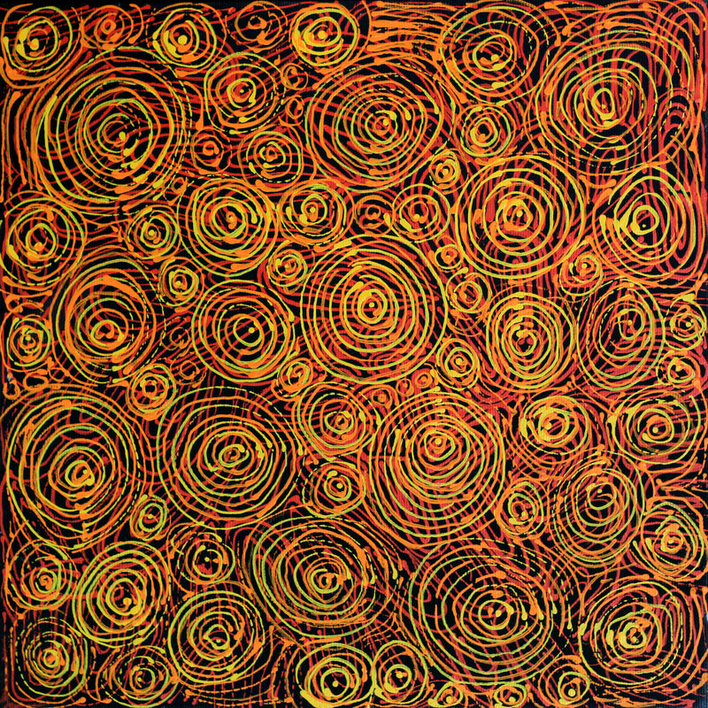 Aboriginal Artwork by Nola Napangardi Fisher, Warrilyi Ngurlu Jukurrpa – Pikilyi, 30x30cm