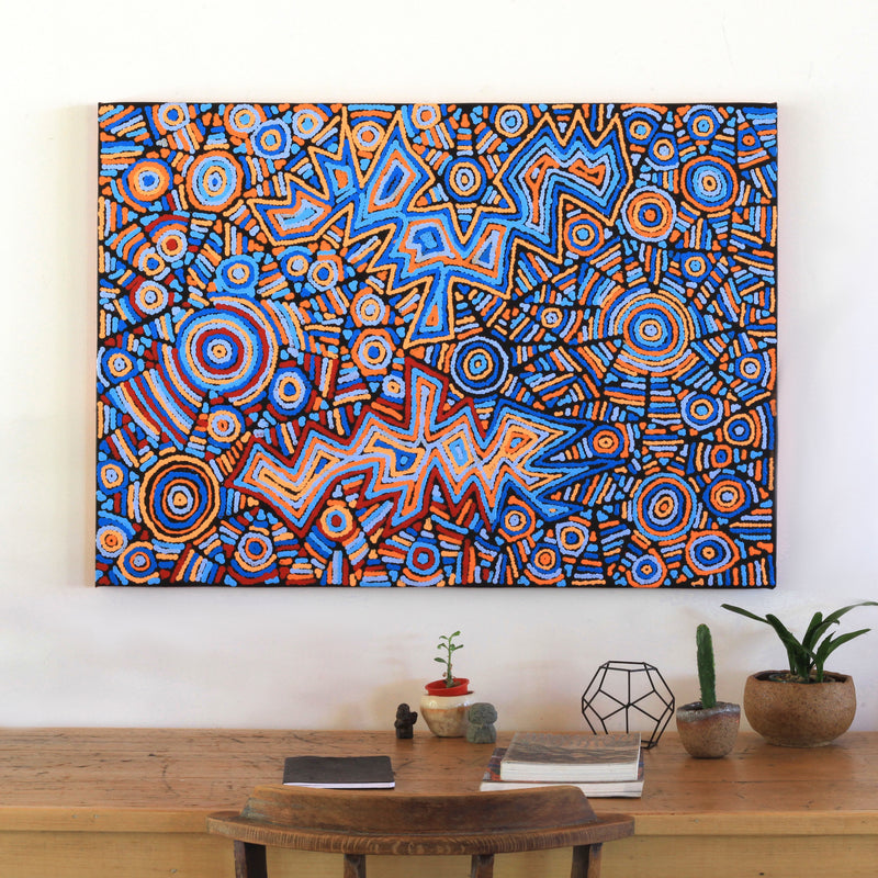 Aboriginal Artwork by Pauline Napangardi Gallagher, Mina Mina Jukurrpa, 107x76cm