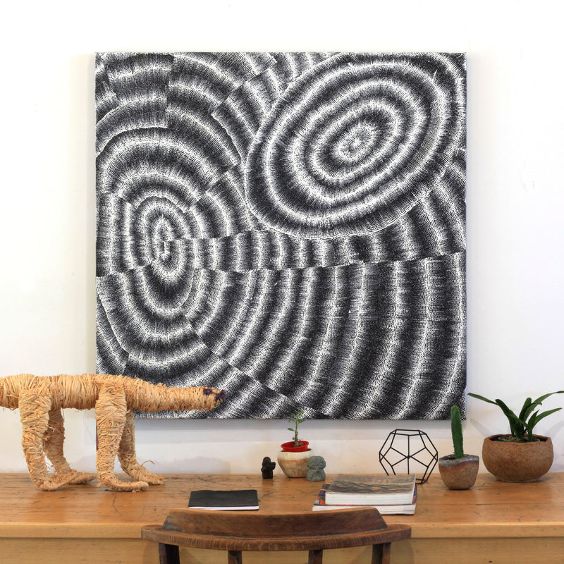 Aboriginal Artwork by Elizabeth Napaljarri Katakarinja, Jajutuma Jukurrpa (Caterpillar Dreaming), 91x91cm