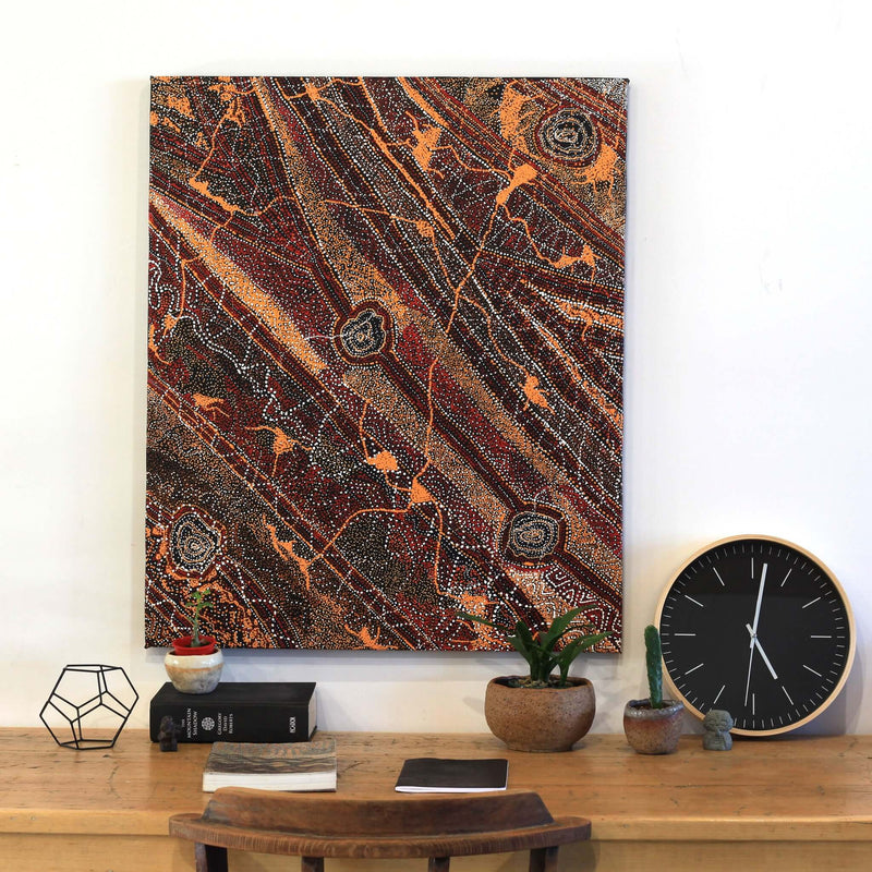 Aboriginal Artwork by Angelina Nampijinpa Tasman, Ngapa Jukurrpa (Water Dreaming) - Pirlinyarnu 91x76cm
