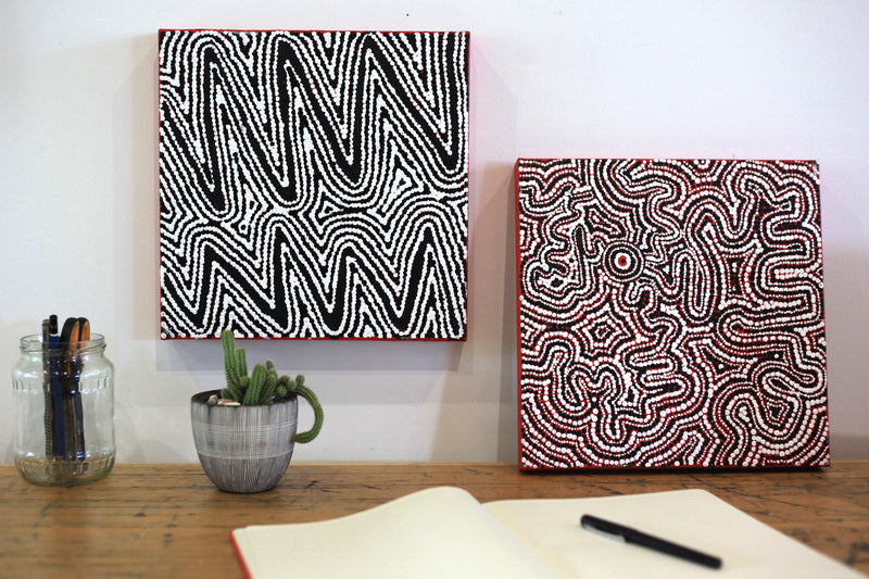 Aboriginal Artwork by Phyllis Napurrurla Williams, Ngapa Jukurrpa - Pirlinyarnu, 30x30cm