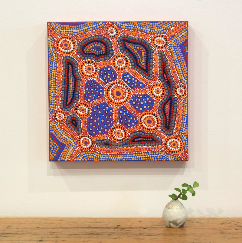 Aboriginal Artwork by Jennifer Napaljarri Lewis, Lukarrara Jukurrpa, 30x30cm