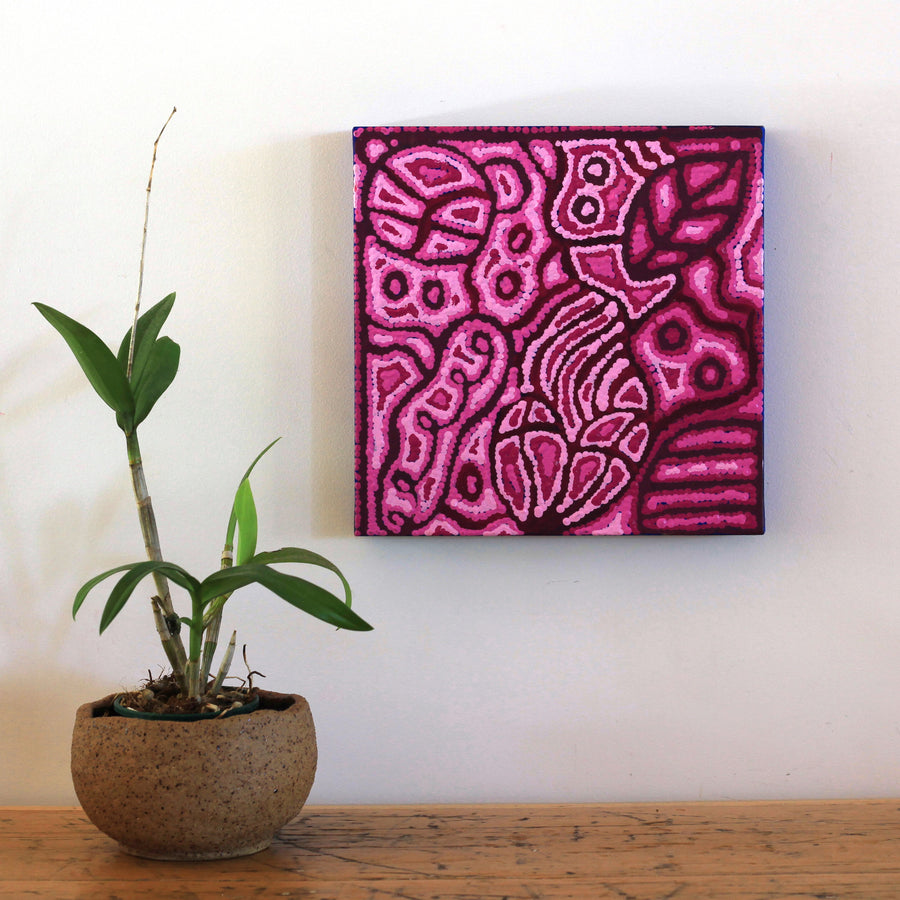 Aboriginal Artwork by Reva Nungarrayi Dickson, Mina Mina Jukurrpa, 30x30cm