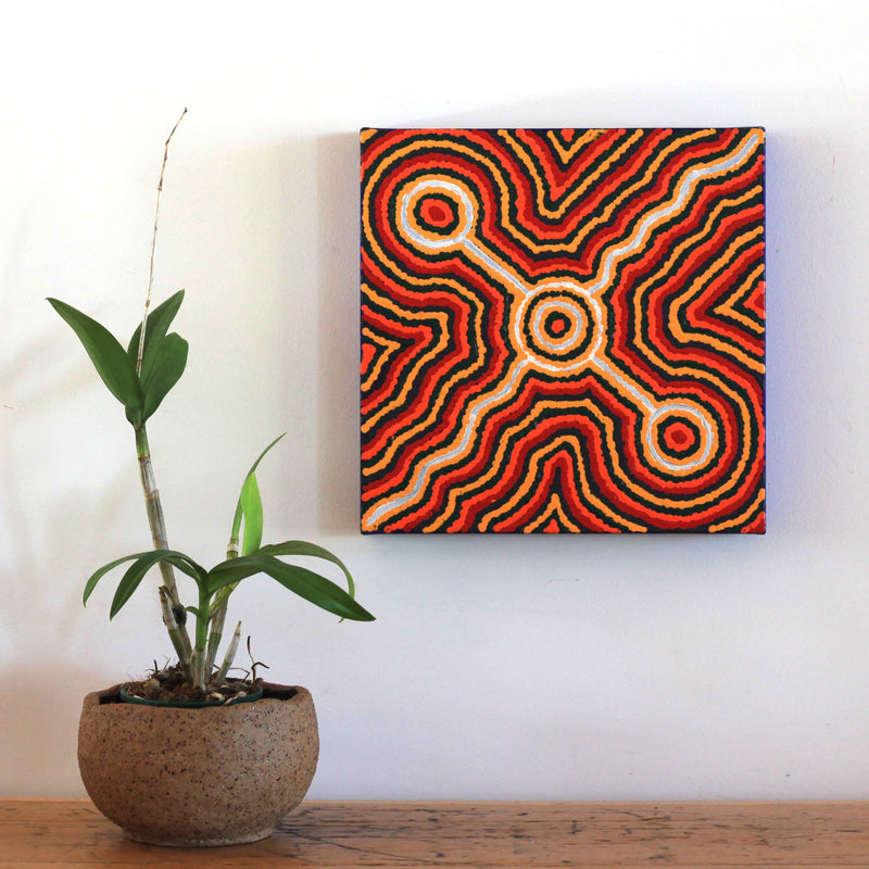Aboriginal Artwork by Josephine Nangala Gill, Ngapa Jukurrpa (Water Dreaming) - Puyurru, 30x30cm