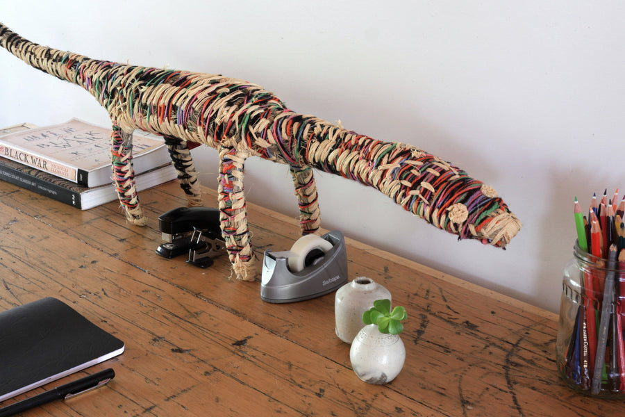 Aboriginal Artwork by Tjanpi Tinka (goanna) sculpture, Janet Forbes, Papulankutja