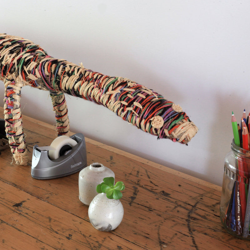 Aboriginal Artwork by Tjanpi Tinka (goanna) sculpture, Janet Forbes, Papulankutja